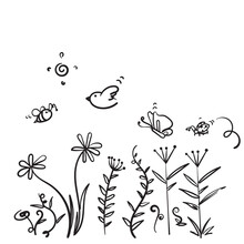 Hand Drawn Doodle Spring Season Nature Illustration Vector