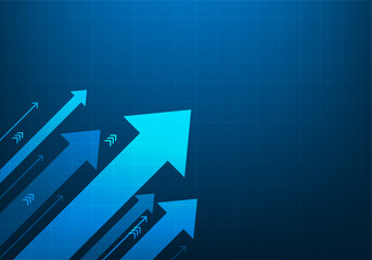 Wall Mural - business digital arrows up and grid on blue dark background. business growth to success concept. Vector illustation abstract futuristic style. copy space for text input.