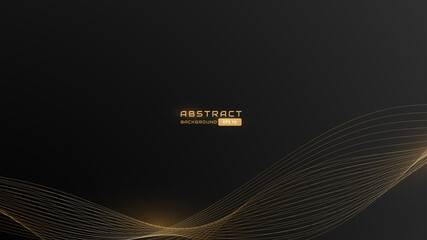 Poster - black and gold abstract background with line wave