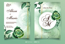 Luxury Watercolor Wedding Invitation With Green Flower