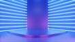 © AnuStudio - Podium show products, Empty stage, Colored neon lights, Place to present a product, Retro style. Sci Fi style. 3d Rendering image.