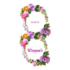 Sticker - Beautiful floral with 8march womens day card design