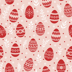 Canvas Print - Easter pattern seamless with eggs and decorative floral element