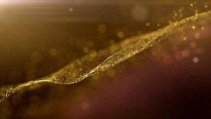 Poster - Abstract luxurious, premium gold glittering flowing particles wave motion loop background