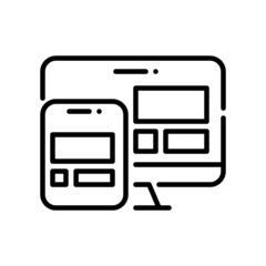 Scalable responsive web design symbol. Same layout on PC and tablet. Pixel perfect, editable stroke icon