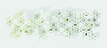 Green Geometric Business Templates And Backgrounds For ESG Environmental Conservation And Sustainable Concepts Environmental Protection Related Links With Flat Icons