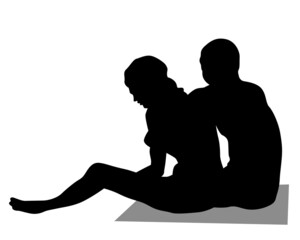 Sticker - Young man and woman are standing next to each other. Isolated silhouette on a white background