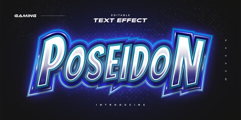Wall Mural - editable e-sport text style with glowing blue neon effect