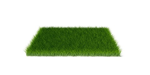 rectangle square patch or island of short cut green grass isolated on white background, spring or ec