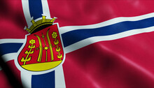3D Waving Norway City Flag Of Skien Kommune Closeup View