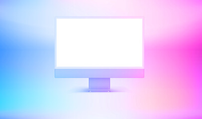 Wall Mural - Modern personal computer with blank screen. 3d vector mockup with holographic effect