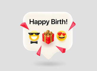 Aufkleber - Happy birth concept. Chat bubble with cute emojis. Vector 3d illustration