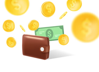 Aufkleber - Wallet with golden coins, banknotes and credit card