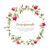 Fototapeta  - Sweet pomegranate background in watercolor style