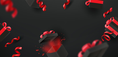 Aufkleber - Black background with black boxes. 3d vector header banner