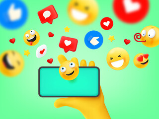 Aufkleber - Open shipping box with flying icons. Social network communication concept. 3d vector illustration