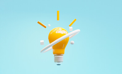 Wall Mural - Yellow lightbulb with glowing and white ring for creative thinking idea concept by 3d render.