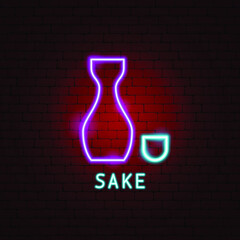 Canvas Print - Sake Neon Label. Vector Illustration of Alcohol Promotion.