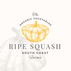 Wall Mural - squash badge logo template. hand drawn vegetable sketch with retro typography. premium plant based v