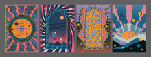 Psychedelic Background Set, Vector Templates For Posters, Covers, Illustrations