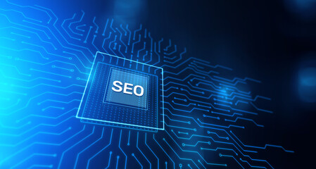Wall Mural - seo - search engine optimisation, digital internet marketing concept on virtual screen.