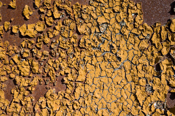 Wall Mural - Dirty yellow metal crack surface texture background . Macro shot , close up