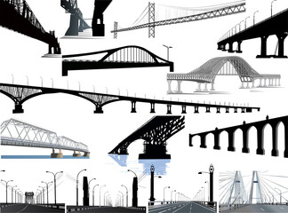 Wall Mural - fourteen long bridges collection isolated on white