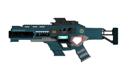 isolated weapon illustration on white background. dark blue and black assault rifle 3d for games, po
