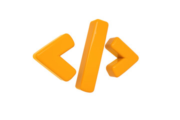 Volumetric glossy hot orange Code icon isolated on white background. 3D rendered digital symbol. Modern icon for website