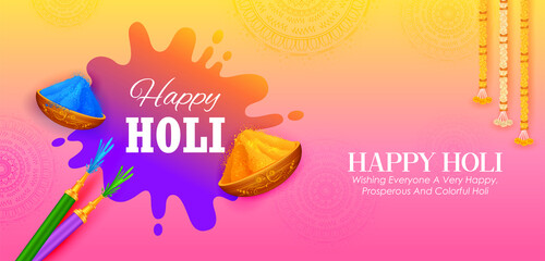 Happy Holi background card design for color festival of India celebration greetings