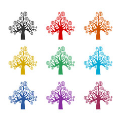 Canvas Print - Brain tree icon or logo, color set