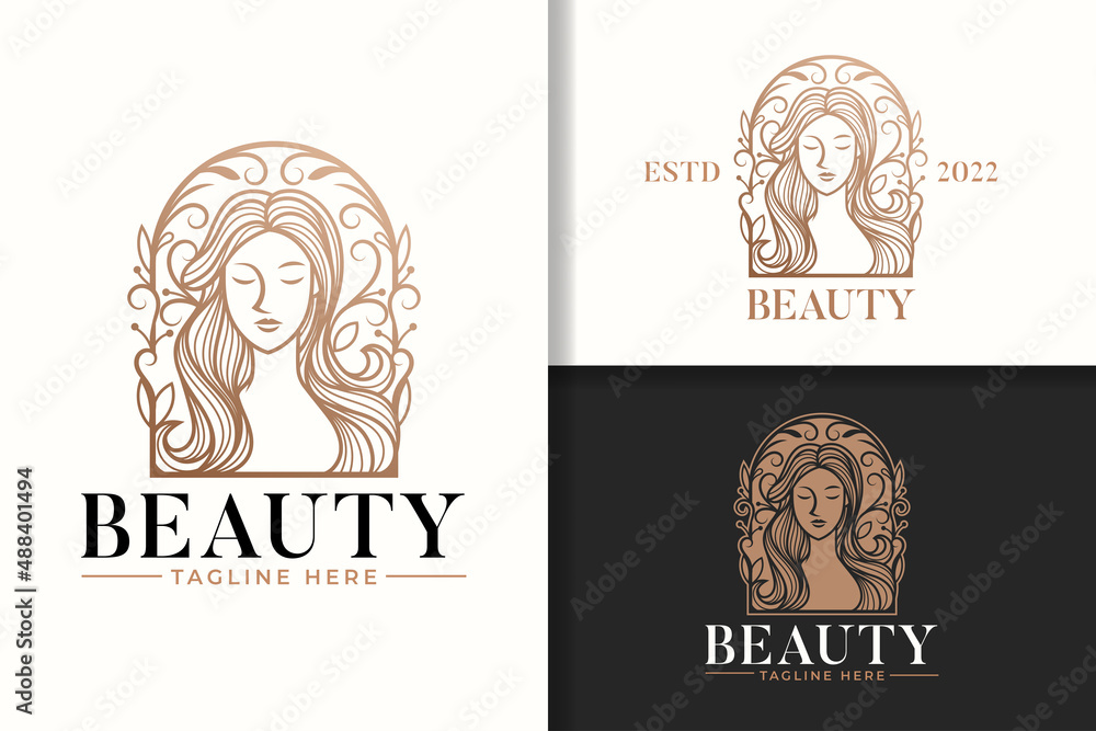Feminine beauty woman gold line art natural logo vector template Stock ...