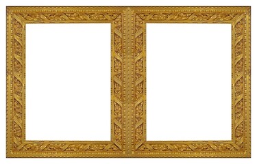 Wall Mural - Double golden frame (diptych) for paintings, mirrors or photos isolated on white background