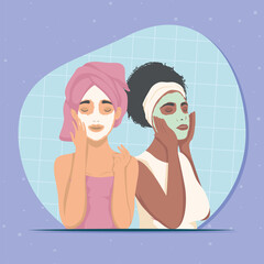 Wall Mural - girls couple with skincare masks