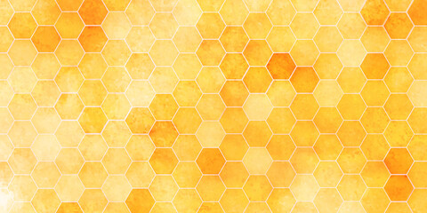 Orange or yellow seamless grunge and technology concept  3d honeycomb hexagon background with geometric shapes, modern hexagon background for decoration, book cover, template and construction.