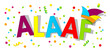 Banner Karneval Schild ALAAF mit buntem Faschingshut, Faschingskappe, Konfetti und Luftschlangen,
Vektor Illustration isoliert auf weißem Hintergrund
