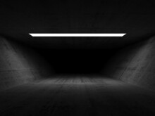 Empty Dark Concrete Tunnel Perspective With Ceiling Light, 3d