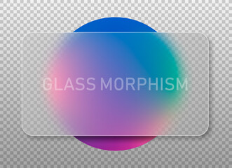 Transparent glass square card design. Realistic glass morphism. Vector illustration.