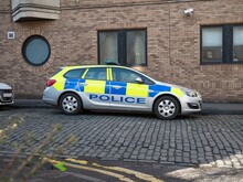 British Police Emergency Response Car Parked Outside Police Station