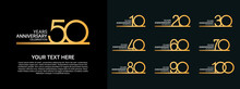 Set Anniversary Logotype Premium Collection Golden Color Line Style Isolated On Black Background
