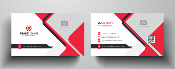Modern and elegant business card template  |  Red and dark black color professional business card design personal photo holder