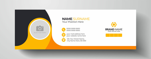 Wall Mural - yellow and dark black color modern email signature | personal social media cover design with photo p