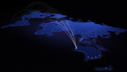 Poster - Global connectivity from Perth, Australia to other major cities around the world. Technology and network connection, trading and traveling concept. World map element furnished by NASA