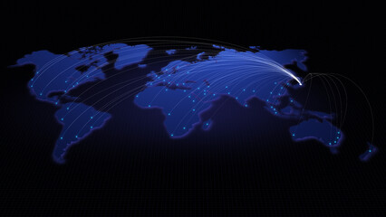 Poster - Global connectivity from Tokyo, Japan to other major cities around the world. Technology and network connection, trading and traveling concept. World map element furnished by NASA