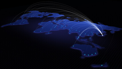 Poster - Global connectivity from Tokyo, Japan to other major cities around the world. Technology and network connection, trading and traveling concept. World map element furnished by NASA