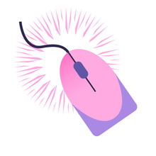 Pink Mouse With Right Click Effect, In Flat Styled