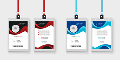 Wall Mural - professional company employee id card template | office employee id card design with wavy layout