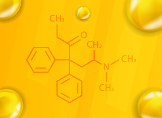 Wall Mural - Methadone chemical formula. Methadone 3D Realistic chemical molecular structure