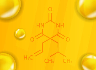 Wall Mural - Butalbital chemical formula. Butalbital 3D Realistic chemical molecular structure