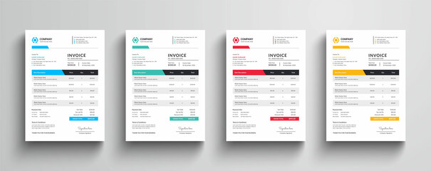 Wall Mural - clean and simple company invoice template with four color variation theme